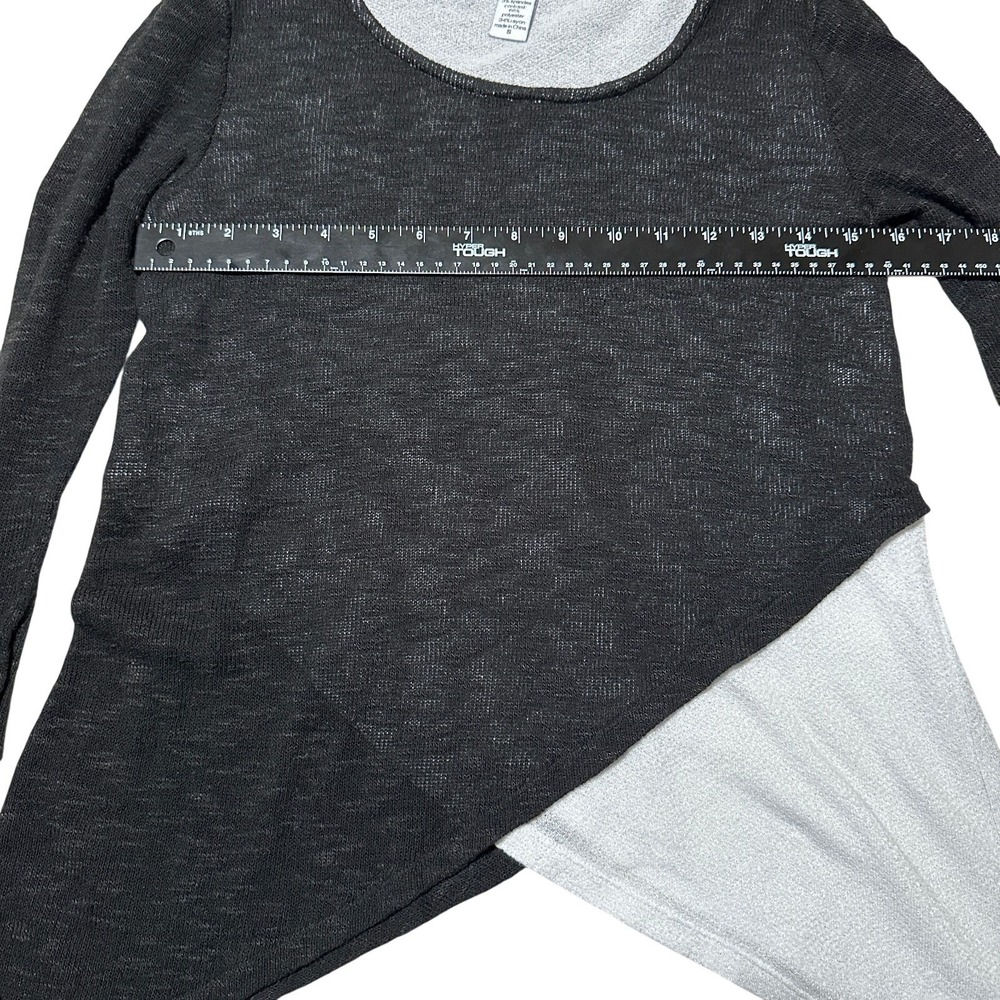 Womens Black White Asymmetrical Crossover Layered Long Sleeve Top Small - Picture 3 of 5
